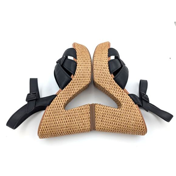 Korks Dee Wedge Platform Block Heel Sandals Women's Black/Tan Size US11 EU42 - Picture 9 of 12